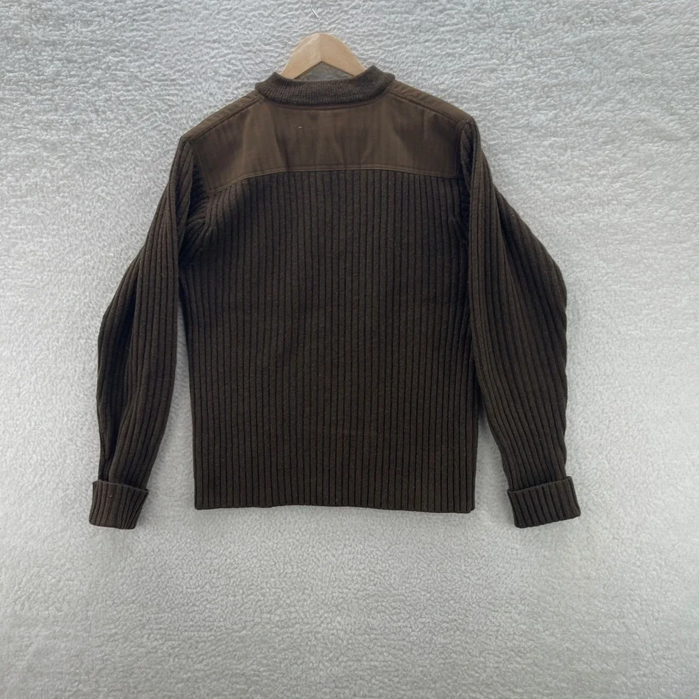 LL Bean Sweater Mens M Olive Greeen Lambs Wool Commando Ribbed Elbow Patch Gorp